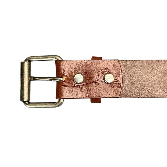 90s Y2k Boho Brown Genuine Leather Tooled Floral Design Belt Women Large 33"-37" - Picture 7 of 8